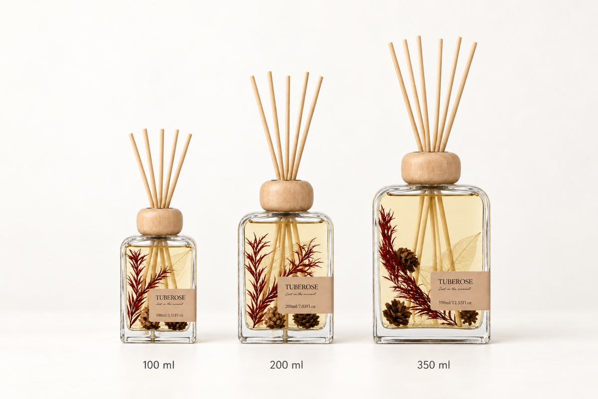 The 100ml, 200ml and 350ml diffusers side by side