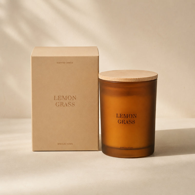 Lemon Grass candle beside its gift box