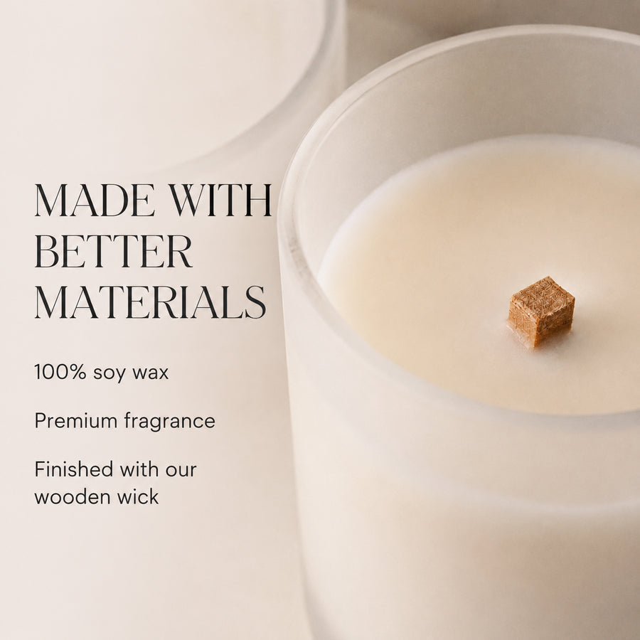Made with 100% natural soy wax and a wooden wick